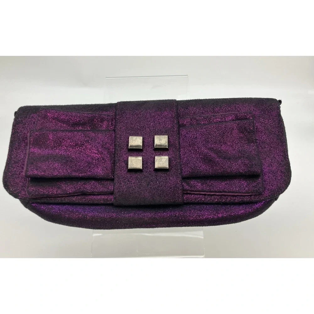 Claires Purple Black Sparkle Bow Clutch Bag Whimsygoth Purse Punk Grunge Y2K